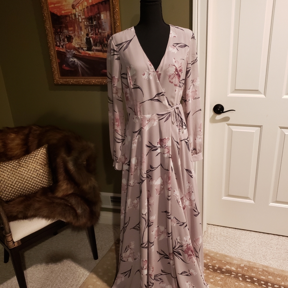Loving You Dusty Purple Floral Print Long Sleeve Wrap Maxi Dress